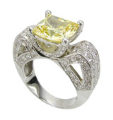 Contessa 4 carat cushion cut lab grown diamond simulant cubic zirconia pave set ribbon style engagement ring in 14k white gold.