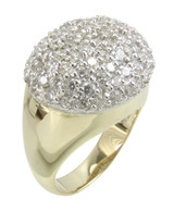 Rotunda pave set round laboratory grown diamond alternative cubic zirconia domed 14k two tone gold right hand ring or cocktail ring.