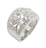 Florence Pave Set Round and Bezel Floral Style Band with lab grown diamond quality cubic zirconia in 14k white gold.