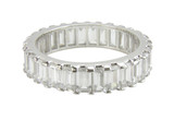 Shared prong set baguette lab grown diamond alternative cubic zirconia eternity band in 14k white gold.