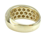 Polka Dot Round Burnish Set Domed Band with simulated lab grown diamond quality cubic zirconia in 14k yellow gold.