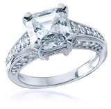 Asscher Cut 2.5 Carat Cathedral Pave Solitaire Engagement Ring with lab grown diamond look cubic zirconia in 14k white gold.