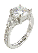 2.5 carat lab grown diamond simulant cubic zirconia round with trillions eternity antique estate style ring in 14k white gold.