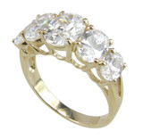 Olivia five stone graduated oval lab grown diamond alternative cubic zirconia anniversary band in 14k yellow gold.