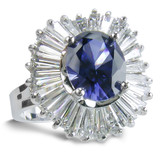 Tamron  oval 1.5 carat man made sapphire and lab grown diamond look cubic zirconia ballerina baguette cluster ring in 14k white gold.