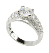 Panther 1 Carat Round Cathedral Pave Engagement Ring with lab grown diamond simulant cubic zirconia in 14k white gold.