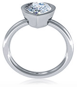 Bezellia 3 carat pear lab grown diamond simulant cubic zirconia bezel set solitaire engagement ring in 14k white gold.