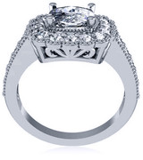 Corinthia 1.5 carat cushion cut lab created simulated diamond cubic zirconia halo antique style solitaire engagement ring in platinum.