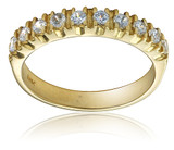 Gracieux round lab grown diamond simulant cubic zirconia prong set anniversary wedding band in 14k yellow gold.