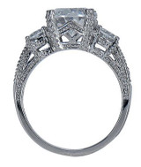 Three stone 2.5 carat oval laboratory grown diamond simulant cubic zirconia estate antique style ring in platinum.