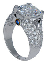 Cushion Cut 4 Carat Pave Split Shank Engagement Ring with lab grown diamond look cubic zirconia in 14k white gold.