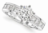 Channel Set Princess Cut and 1.5 Carat Round Solitaire Engagement Ring with lab created diamond look cubic zirconia in 14k white gold.