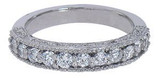 Markham estate styled round lab grown diamond simulant cubic zirconia antique anniversary band in platinum.