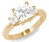 Three Stone 1 Carat Princess Cut Engagement Ring with lab grown simulated diamond quality cubic zirconia in 14k yellow gold.