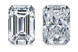 Three Stone Emerald Step Cut 4 Carat Center Lab Grown Diamond Simulant Cubic Zirconia.