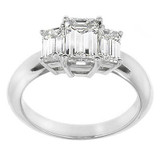 Three Stone Emerald Step Cut 2.5 Carat Center Lab Grown Diamond Alternative Cubic Zirconia Anniversary Engagement Ring