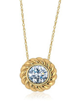 Triton 2 carat round lab grown cubic zirconia bezel set twisted rope pendant in 14k yellow gold.