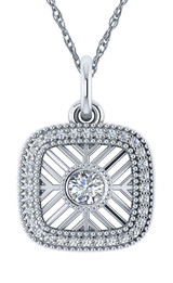 Lucerne Filigree Square Halo Bezel Pendant with simulated lab created diamond quality cubic zirconia in 14k white gold.