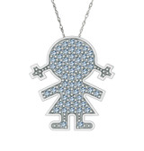 Little Girl Pendant with pave set round laboratory grown diamond look cubic zirconia in 14k white gold.