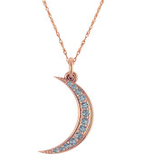 Crescent Moon Pendant with prong set round lab grown diamond quality cubic zirconia in 14k rose gold.