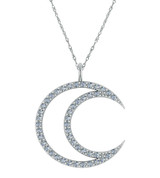 Lunar Crescent Moon Pendant with prong set round lab grown diamond simulant cubic zirconia in 14k white gold.