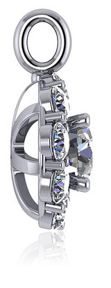 Pegasus 1 Carat Round Halo Cluster Pendant with lab grown diamond quality cubic zirconia in 14k white gold.