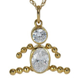 Boy Bezel Set Oval and Round Pendant with laboratory grown diamond quality cubic zirconia in 14k yellow gold.
