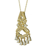 Elegante Pear Pave Set Round Chandelier Pendant with lab grown diamond alternative cubic zirconia in 14k yellow gold.
