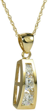 Legacy Graduated Three Stone Round Pendant with lab grown diamond alternative cubic zirconia in 14k yellow gold.