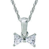 Bow Tie Trillion Triangle Pendant with lab grown diamond simulant cubic zirconia in 14k white gold.