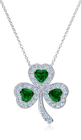 St. Patricks Day Lucky Shamrock Irish Clover Leaf Pendant with lab grown diamond alternative cubic zirconia in 14k white gold.