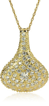 Perfume Bottle Shape Pave Charm Pendant with lab grown diamond alternative cubic zirconia in 14k yellow gold.