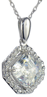 LaRue Halo Pendant 1.5 Carat Asscher Cut Necklace with simulated lab created diamond quality cubic zirconia in 14k white gold.