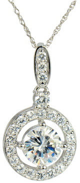 Hampton Halo 2 Carat Pave Set Round Pendant with lab grown diamond simulant cubic zirconia in 14k white gold.