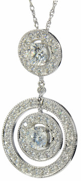 Canaris Round Halo Milgrain Drop Pendant with lab grown diamond simulant cubic zirconia in 14k white gold.