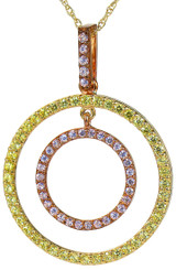 Aurelius Prong Set Round Double Circle Pendant with lab grown diamond simulant cubic zirconia in 14k two tone gold.