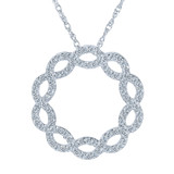 Carrero Pave Set Round Woven Circle of Love Pendant with lab grown diamond simulant cubic zirconia in 14k white gold.
