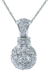 Pave Perfume Bottle Pendant with lab grown diamond quality cubic zirconia in 14k white gold.