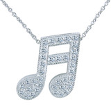 Musique Music Note Pendant with pave set round lab grown diamond look cubic zirconia in 14k white gold.