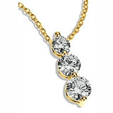 Post Set Three Stone Round Graduated Anniversary Pendant with lab grown diamond quality cubic zirconia in 14k yellow gold.
