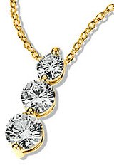 Post Set Three Stone Round Graduated Anniversary Pendant with lab grown diamond simulant cubic zirconia in 14k yellow gold.