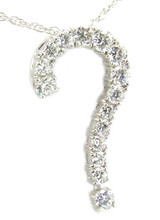Question Mark Pave Set Round Pendant with simulated lab grown diamond alternative cubic zirconia in 14k white gold.