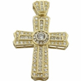 Vicenza Cross Pendant with pave set round and channel set princess cut lab grown diamond alternative cubic zirconia in 14k yellow gold.