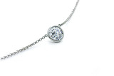 Round 1 carat single station lab created diamond simulant cubic zirconia floating solitaire wire bezel necklace in 14k white gold.