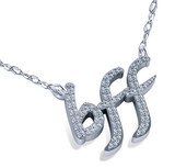 BFF Best Friends Forever Prong Set Round Necklace with laboratory grown diamond look cubic zirconia in 14k white gold.