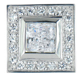 Centex Princess Cut Square Bezel Set Halo Lapel Pin with lab grown diamond look cubic zirconia in 14k white gold.