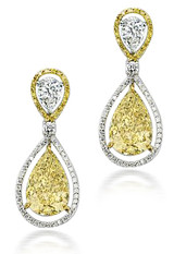 Canary pear 9 carat pave halo drop earrings with lab grown diamond alternative cubic zirconia in platinum.