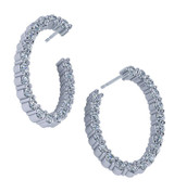 Oval 1.25 carat lab grown diamond look cubic zirconia front facing wrap around earring hoops in 14k white gold.