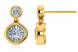 Chateau round and cushion cut lab grown diamond alternative cubic zirconia bezel drop earrings in 14k yellow gold.