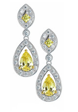 Rochelle canary laboratory grown diamond simulant cubic zirconia pear halo pave set round drop earrings in 14k white gold.